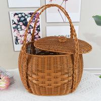 Rattan-Style Shopping Basket with Lid for Outdoor Picnics