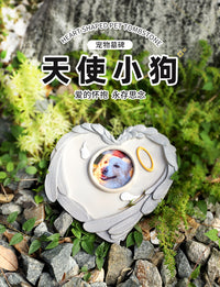 工厂跨境宠物殡葬纪念爱心天使墓碑猫咪狗狗带相框心形祭祀牌摆件