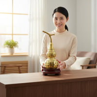 Brass Gourd Figurine Good Luck Symbol Feng Shui Hulu Ornament for Home Entrance