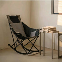 Portable Rocking Camping Chair High-Back Foldable Rocker Reclining Rocking Chair with Armrests Heavy-Duty for Backyard
