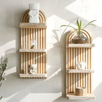 Bohemian Door-Shaped Solid Wood Wall Planter Shelf - Handcrafted Wooden Decor