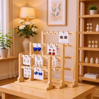 Solid Wood Jewelry Display Stand with Hooks for Earrings, Bracelets, and Beads
