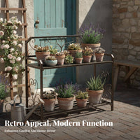 2 Pieces 2-Tier Stepped Rack Vintage Aesthetic 2-Piece Ornate Planter Bench