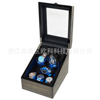Sandalwood High-Gloss 3-Slot Watch Winder with 3 Storage Compartments
