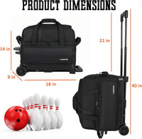 LARIPOP Large Capacity Rolling Two-Ball Bowling Bag