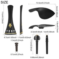 4/4 Natural Ebony Violin 4-Piece Set: Chinrest, Tailpiece, Pegs, Endpin with Brass