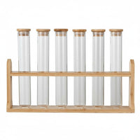 Glass Tube Container Set with Wooden Stand Premium Materials for Pantry