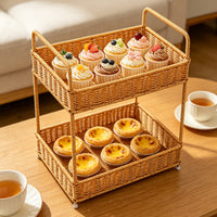 Two-Tier Storage Rack Handwoven Woven Storage Rack Space Saving
