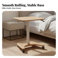 Height Adjustable Rolling Desk Space Saving Pneumatic Lift Side Table Sturdy Construction Rolling Bedside Table for Adults, Remote Workers, Study Room