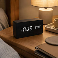 Wooden LED Alarm Timepiece Wood Grain Design Home Decor Temperature Display