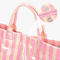 Striped PVC Tote Bag with Waterproof Top Handle
