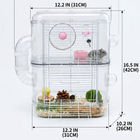Large Hamster Cage with Square Shape, Multi-level Villa with Accessories and Exercise Wheel, Easy Clean Syrian Habitat for Indoor All Seasons Use