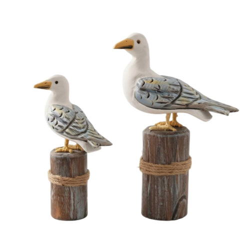 2 Pieces Seagull Ornament with Rope Handmade Statue Nautical for Tabletop, Shelf