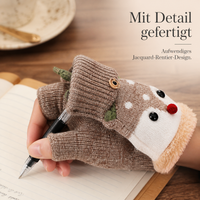 Christmas Flip-Top Half-Finger Gloves for Adults and Kids, Plush Lined Warm Winter Mittens
