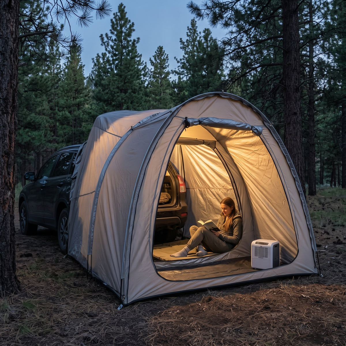 SUV Tailgate Tent with Partition, Sun Protection & Heat Insulation, Universal Fit for Camping & Electric Vehicles