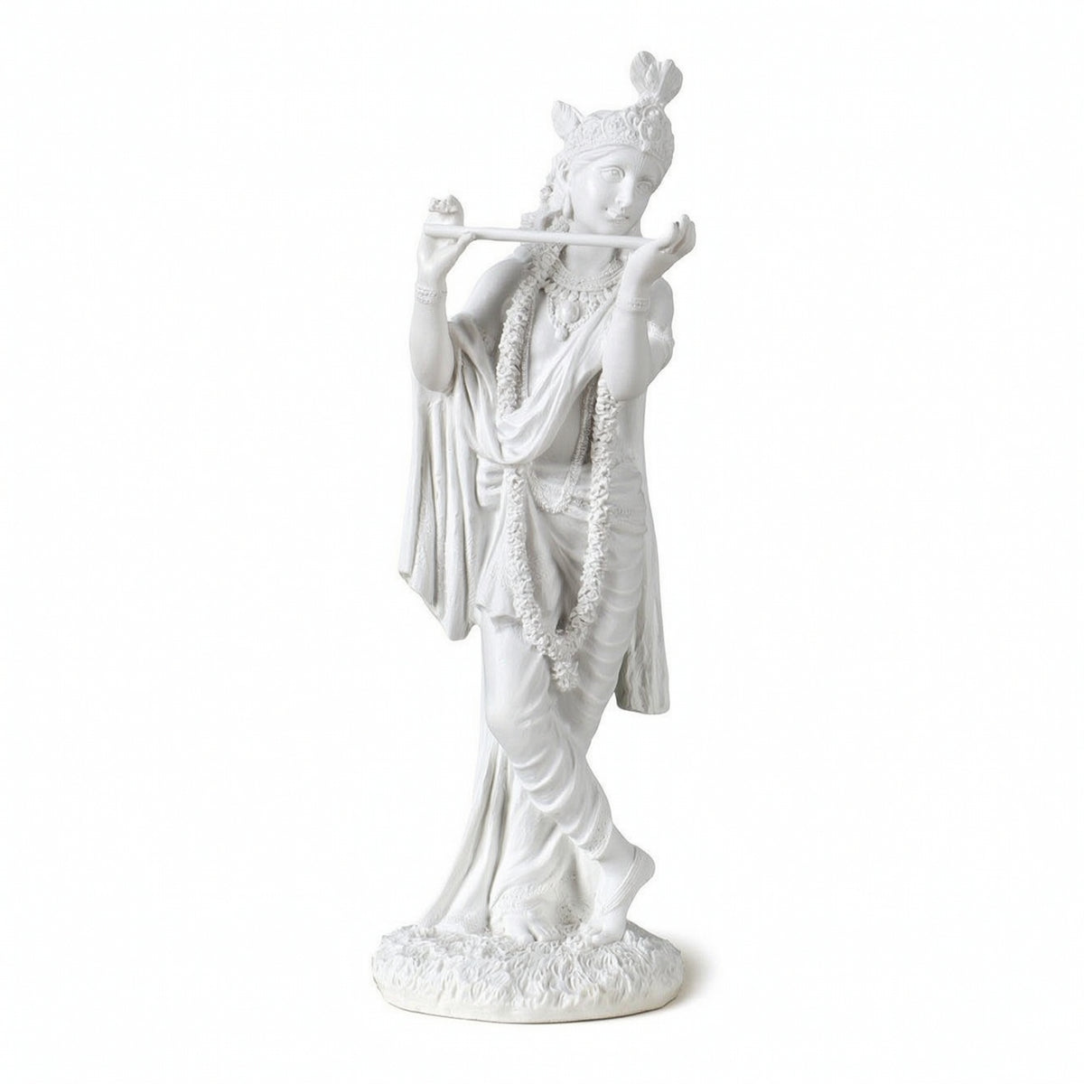 God Statue with Wind Instrument Resin White Hindu God Figurine for Art Collectors, Home Decor