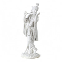 God Statue with Wind Instrument Resin White Hindu God Figurine for Art Collectors, Home Decor