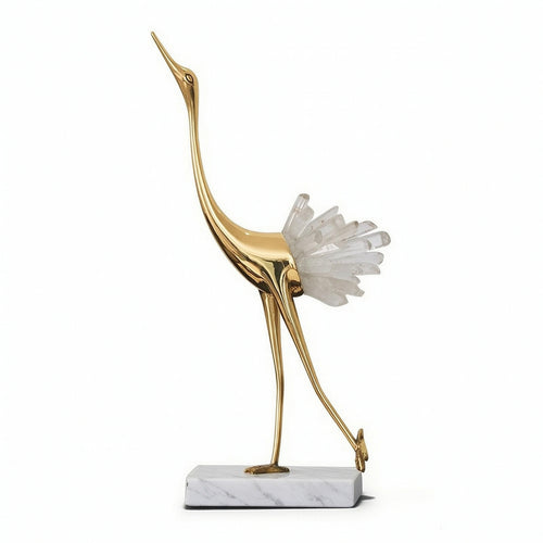 Crane Statue with Marble Base Elegant Ornament Slender Decor for Homeowners, Art Collectors, Shelf