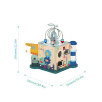Ocean-Themed Wooden Activity Cube Educational Activity Cube with Bead Maze Compact Motor Skills Toy Developmental for Toddlers, Babies, Kids, Playroom, Daycare, Preschool
