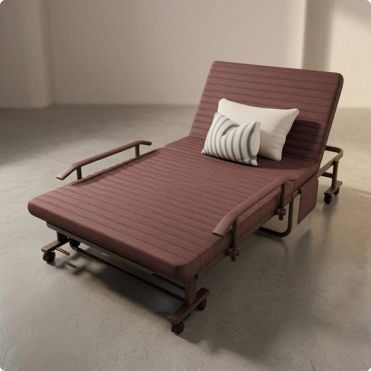 Foldable Lounge Bed Caster Wheels Reclining Lounge Bed Storage Pocket Daybed