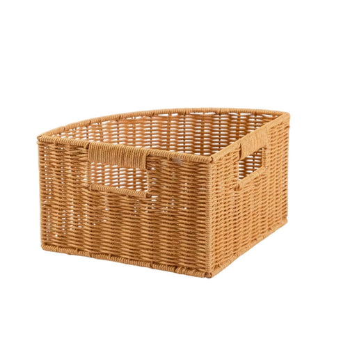 Corner Storage Basket Rattan-Style Triangular Container Easy Clean for Bedroom