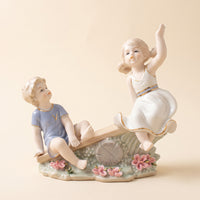 Couple Figurine on Bridge Ceramic Decorative Sculpture High-Temperature
