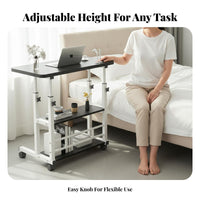 Multifunctional Adjustable Overbed Table Space-Saving Design Mobile Laptop Desk Sturdy Frame Rolling Bedside Table Lockable Wheels for Students, Telecommuting Workers, Seniors, Bedroom, Study, Small Areas, Living Room