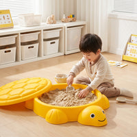 Plastic Turtle Sandbox Textured Play Basin with Lid Large Sandpit Low-Height for Children, Toddlers, Kindergarten, Playroom, Backyard