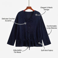 Cardigans for Women with Crochet Flower Detail, Ladies with Adjustable Tie Belt, Long Sleeve Summer for Spring