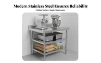 Rust Resistant Commercial Kitchen Prep Table Easy to Clean Commercial Kitchen Table Sturdy Construction Food Prep Station Reinforced Structure for Restaurant Team, Home Cooks, DIY Enthusiasts, Cafeteria, Workshop, Garage