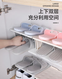 省空间鞋子收纳神器鞋盒收纳盒透明鞋柜分层隔板装放鞋箱折叠鞋架 【双足】杏色 8个装