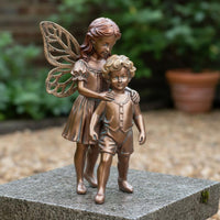 Sibling and Sister Fairy Figurine Creative Design Standing Children Sculpture