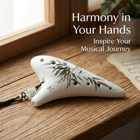 12 Hole, Professional Tuning, Ergonomic Grip, Sunset Yellow Fired Ceramic Musical Instrument Gift fo - White with Bamboo Pattern
