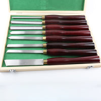8-Piece Red Handle Wood Turning Chisel Set with Wooden Box