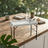 Folding Fish Cleaning Table Wire Rack Fish Cleaning Table Open Storage Shelf Outdoor Utility