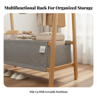 Multi-Functional Complimentary Standing Clothes Rack Space Saving Complimentary Standing Clothes Rack with Storage Easy to Assemble Clothing Storage Organizer Stable Structure for Renters, Students, Homeowners, Entryway, Apartment, Dorm Room, Hallway