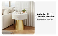 Round Drawer End Table Minimalist Design Nightstand Space-Saving for Home Office
