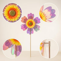Colorful Sunflower Pinwheel for Kids, Handheld Decorative Wooden Pole, Dazzling Rotating Outdoor Garden Decoration for Kindergarten