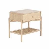 Nightstand with Storage Rattan Design Single-Drawer Stand with Woven Shelf