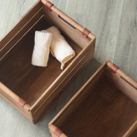 Storage Basket with Leather Straps Rectangular Wooden Container with Handles Portable Wooden Storage Bin for Countertop, Kitchen