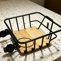 Metal Bike Basket Cup Holder Wood Base Basket Heavy Duty Vehicle Accessory for Commuting