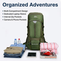 Large Rucksack 56-75L, Water-Resistant Hiking Backpack with Rain Cover, Nylon Rucksack for Hillwalking Scotland & Day Trips UK
