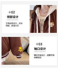 羊羔毛连帽卫衣外套女2025秋冬新款青少年学生加绒加厚棒球服棉衣