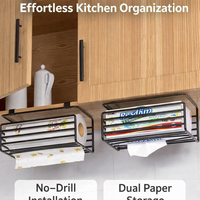 Cupboard Under Cabinet Paper Towel Holder, Hanging Space Savers for Kitchen, No-Drill Dispensing Roll Multi-functional Metal for Convenient Storage