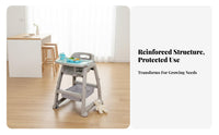 Multi-Functional Infant Eating Chair Five-Point Harness Young Child Dining Seat with Tray PP Material Convertible Infant High Chair for Mealtime