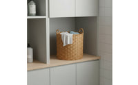 Woven Basket Rattan-Style Laundry Hamper with Handles Open-Top Woven Container Basket for Students, Bedroom, Washroom, Dorm Room