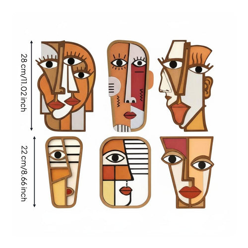Picasso Inspired Face Hanging Artistic Design Wooden Cubism Wall Decor