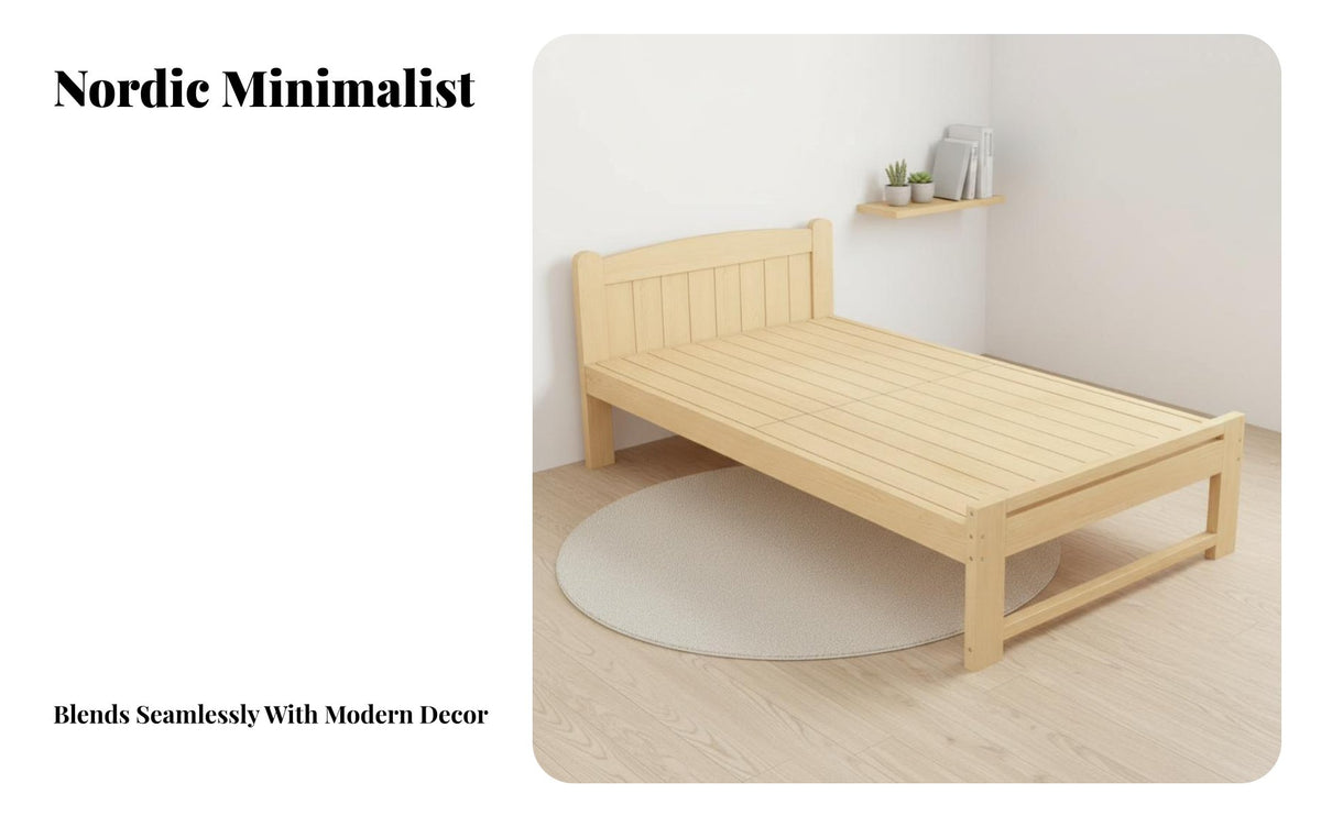 sturdy Wood Construction Slatted Pine Bed Frame Minimalist Design Wooden Slat Bed Frame No Box foundation Needed Bedroom Furniture Easy Assembly for Children, Students, Homeowners, kid's Room, Apartment