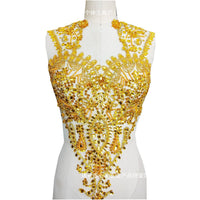Shiny Silver and Gold Handmade Heavy Beaded Embroidery Rhinestone Applique Patch for Crafts