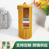跨境代发圆柱形收纳盒有盖纸巾筒卫生间纸巾收纳酒店民宿毛巾筐